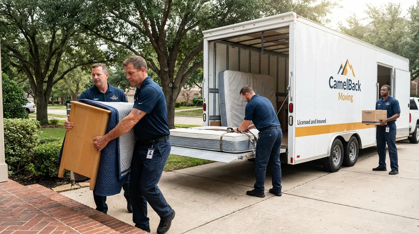 Crew loading residential truck for cross-state move from West Simsbury, CT