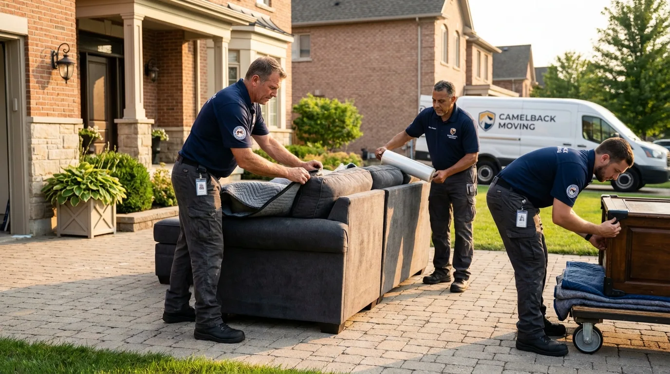 Large estate moving crew wrapping furniture in West Simsbury, CT