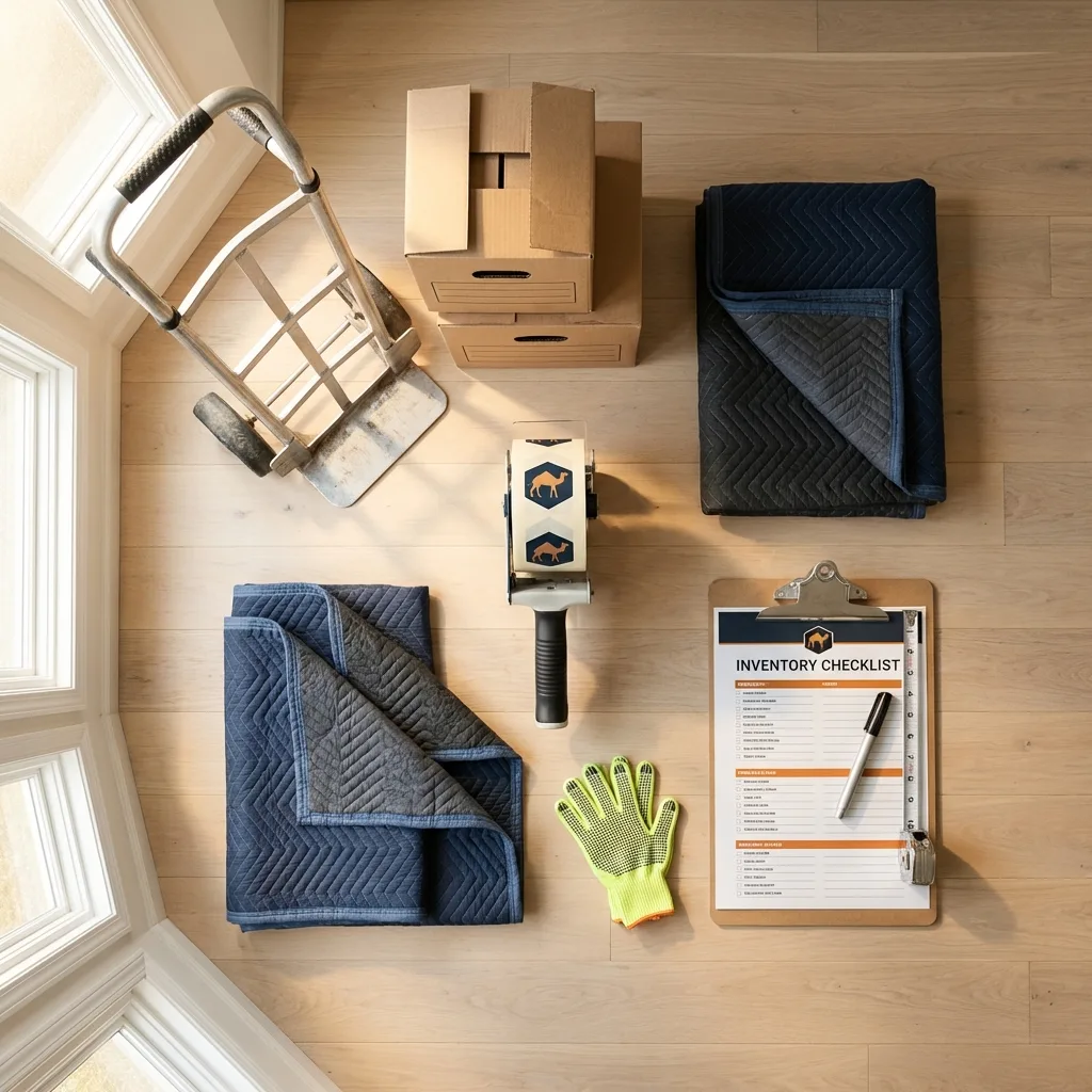Professional moving supplies and packing materials layout for West Simsbury residential relocations